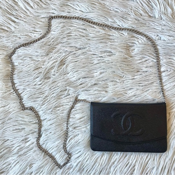 Chanel Timeless Wallet On Chain Black Caviar Leather CC 2005-2006 Crossbody Bag - Picture 1 of 12